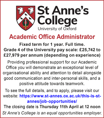 St Anneâ€™s College Oxford seeks Academic Office Administrator