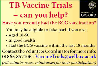 Daily Info, Oxford: Volunteers sought to help develop new TB vaccines