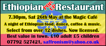 Ethiopian pop-up restaurant, Sat 26th May, the Magic Caf�. Food, drink, coffee & dancing