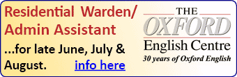 Oxford English Centre seeks Residential Warden/Admin Assistant for June, July & August