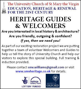The University Church of St Mary the Virgin seeks HERITAGE GUIDES & WELCOMERS. Are you friendly? Interested in local history?