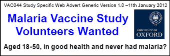 Malaria Vaccine Study Volunteers Wanted, Oxford University
