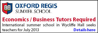 Oxford Regis Summer School seeks Economics/Business Tutors