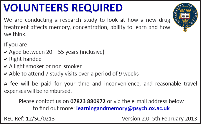 Volunteers Required for Research Study; 20-55, right handed, light or non-smoker. Volunteers Required for Research Study; 20-55, right handed, light or non-smoker.