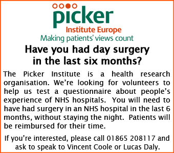 Have you had Day Surgery in the last 6 months at an NHS hospital? Could you help test a questionnaire? Have you had Day Surgery in the last 6 months at an NHS hospital? Could you help test a questionnaire?