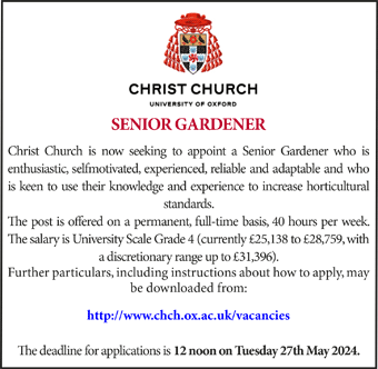 Christ Church, Oxford seek Senior Gardener