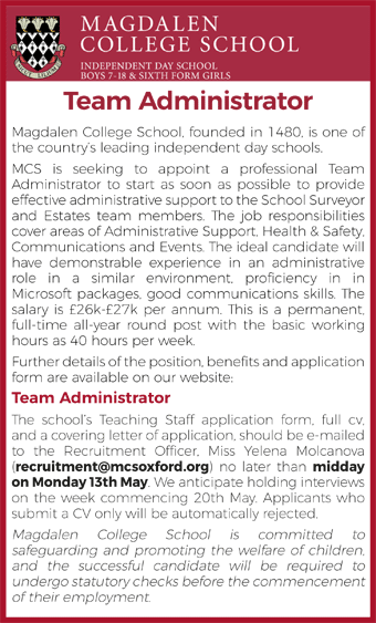 Magdalen College School seeks Team Administrator