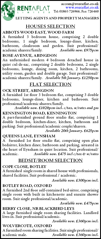 Daily Info, Oxford Houses & Flats: Rentaflat Properties to Let