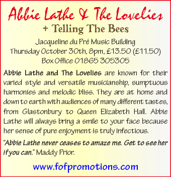 Daily Info, Oxford Events: Abbie Lathe and The Lovelies gig, Jacqueline du Pré Music Building, Thu October 30th