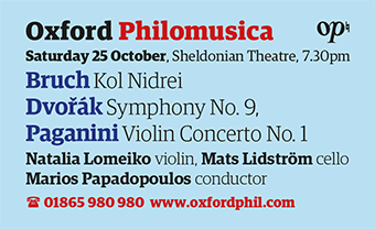 Oxford Philomusica, 25th October, Sheldonian Theatre: Bruch, Dvořák, Paganini
