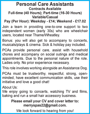 Personal Care Assistants wanted