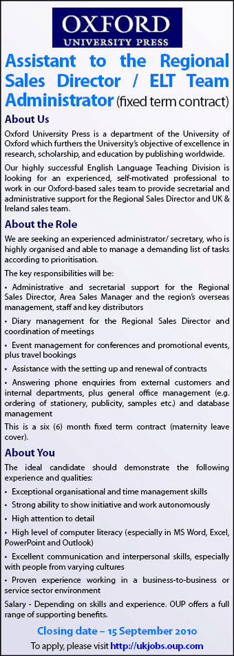 Oxford University Press are hiring Administrator/Secretary