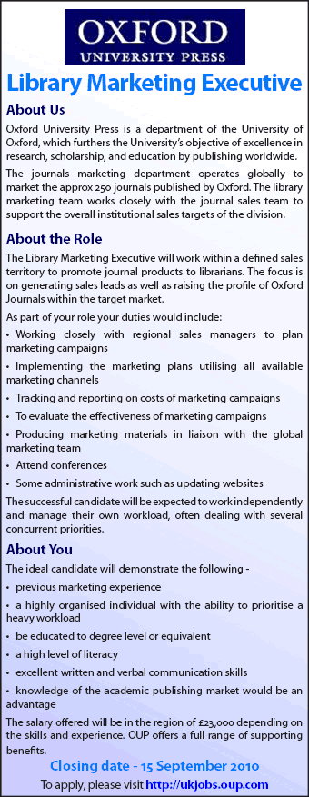Oxford University Press hiring Library Marketing Executive