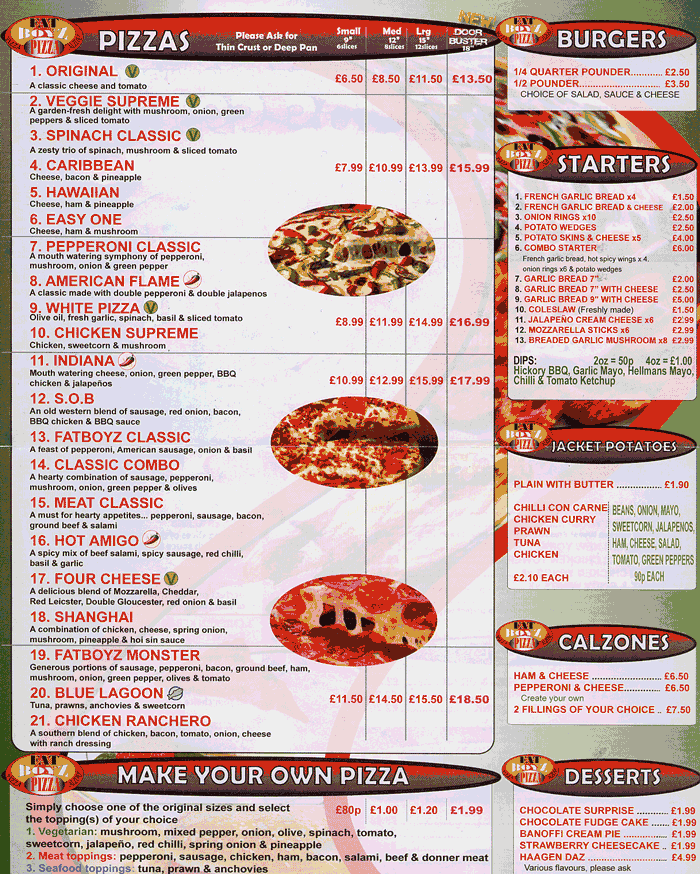 picture of Fatboyz Pizza menu, page 1