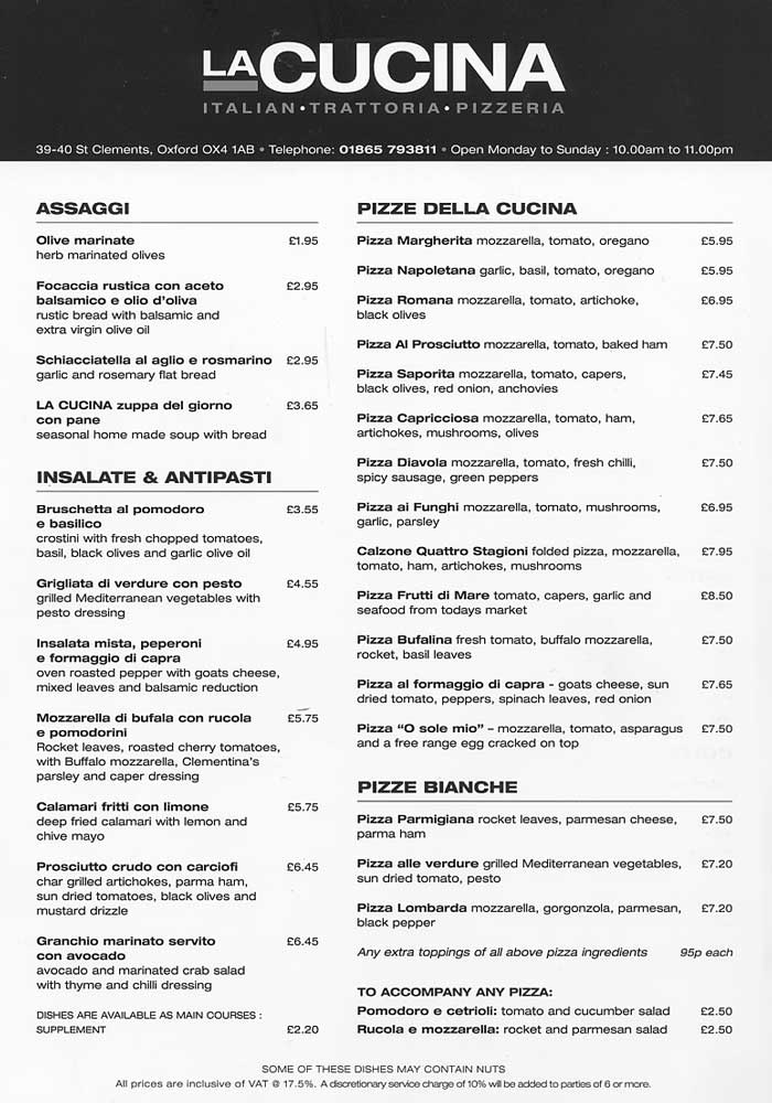 La Cuchina Menu 1