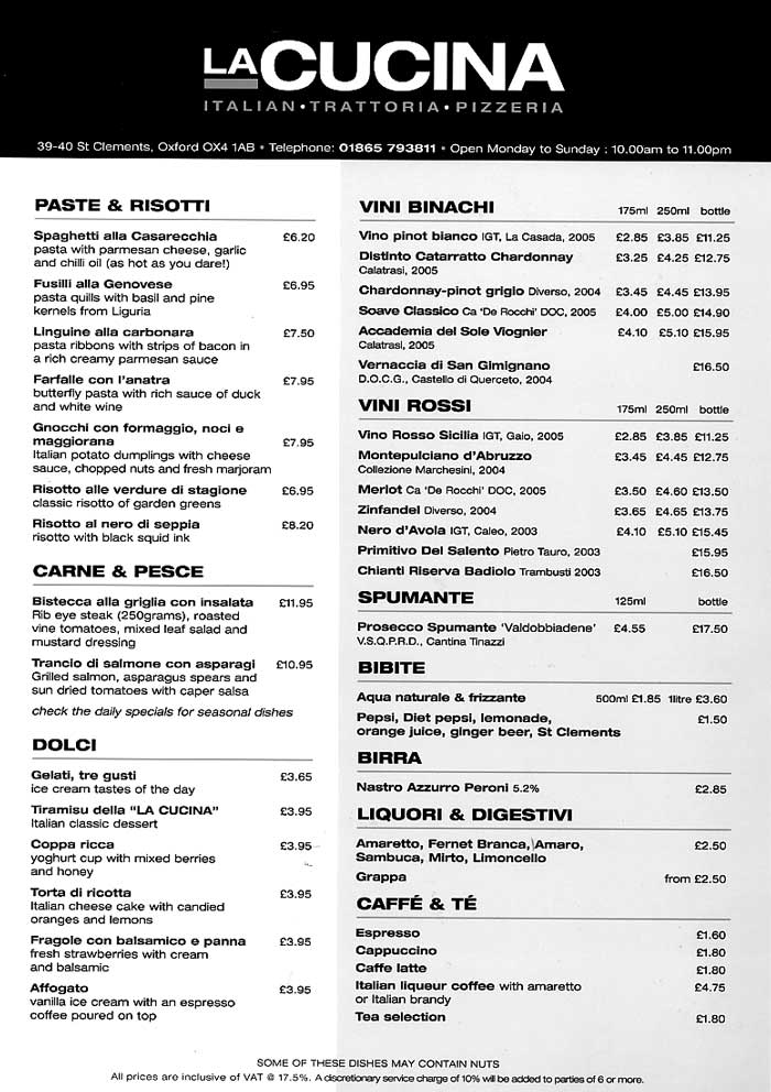 La Cuchina Menu 2