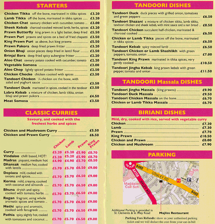 picture of Majliss menu, page 1