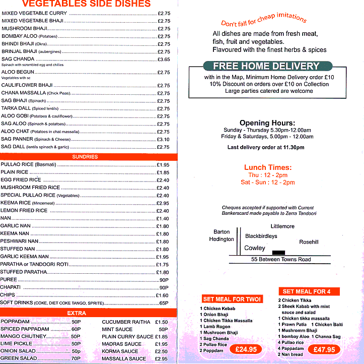 Zeera Menu page 1