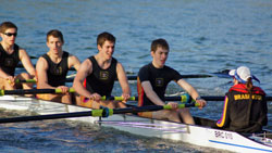 Male rowing team on the river, Oxford