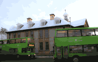 Green Bus in Snow