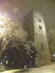 Northgate tower, falling snow; photographer Matthew Hutchings