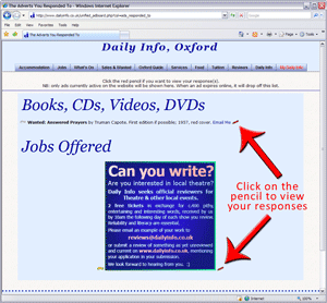 Screenshot of the responses page