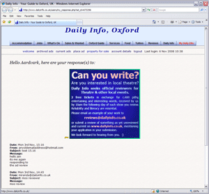A picture of the page listing your responses to an ad