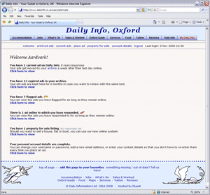 Screenshot of the welcome page