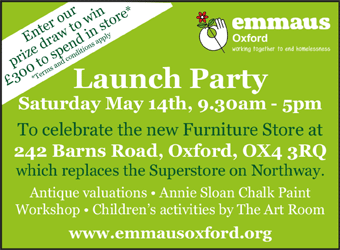 Emmaus Oxford invite you to the launch of their new furniture store at 242 Barns Road, Sat 14th May, 9.30am - 5pm