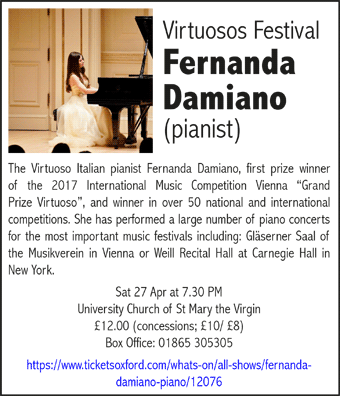 Virtuosos Festival  Fernanda Damiano Sat 27 Apr at 7.30 PM  University Church of St Mary the Virgin