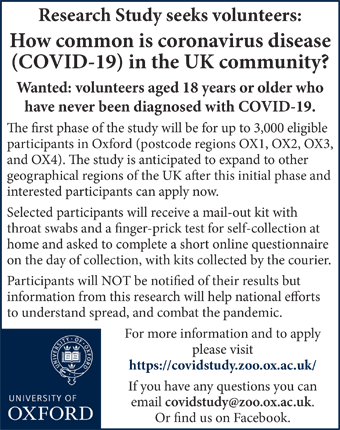 Research Study seeks volunteers aged 18 years or older who have never been diagnosed with COVID-19