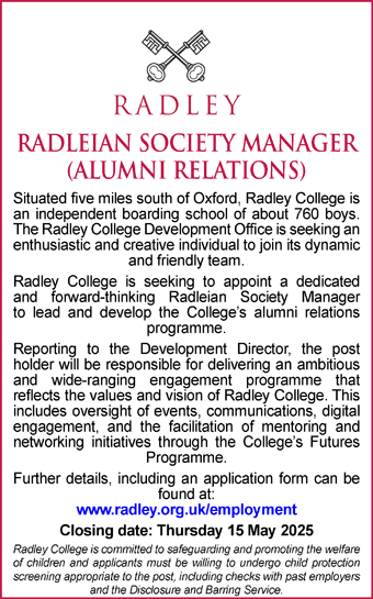 Radley College seeks RADLEIAN SOCIETY MANAGER  (ALUMNI RELATIONS)
