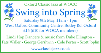 Oxford Classic Jazz present Swing into Spring: Sat 9th May, 11am - 1pm, West Oxford Community Centre