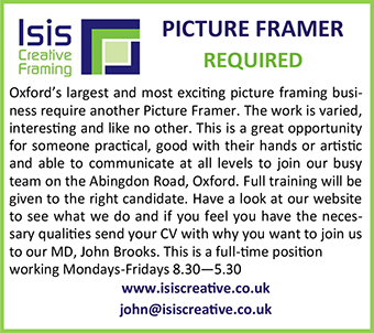 Isis Creative Framing seek full-time member of staff. Are you good with your hands? Isis Creative Framing seek full-time member of staff. Are you good with your hands?