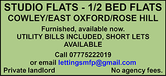 Studio flats - 1/2 bed flats available in Cowley and Rose Hill