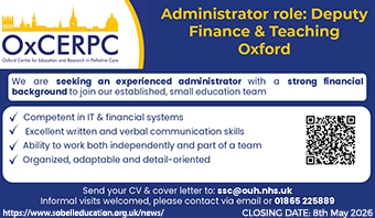 Oxford Centre for Education and Research in Palliative Care is hiring a Deputy Finance and Course Administrator