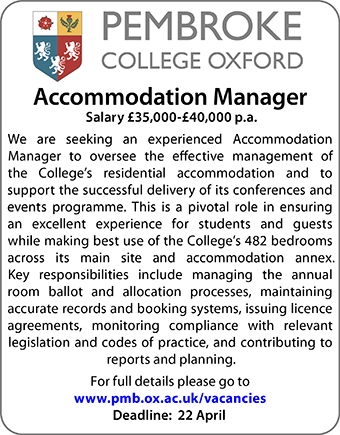 Pembroke College seeks Accommodation Manager