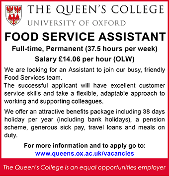 The Queen's College seek FOOD SERVICE ASSISTANT