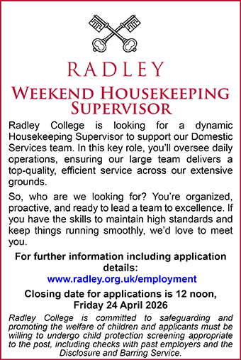 Radley College seeks Weekend Housekeeping Supervisor
