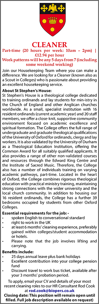 St Stephens House seek Cleaner