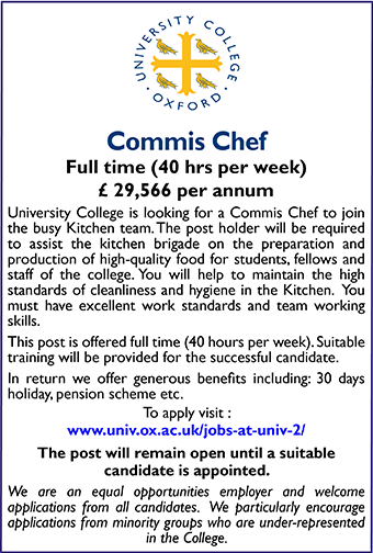 University College Oxford seeks Commis Chef