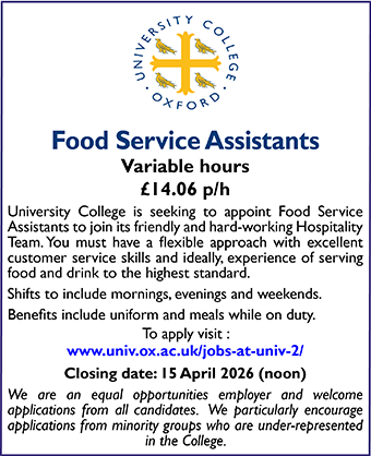 University College Oxford seeks Food Service Assistant