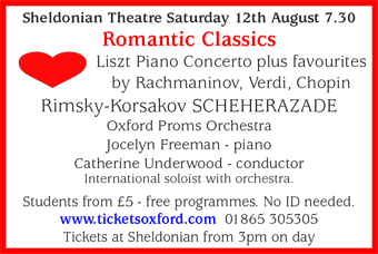 Oxford Proms Orchestra presents romantic classics Saturday 12th August 2017 7.30pm