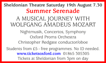 Oxford Proms Orchestra presents Summer Serenade at the Sheldonian Theatre Saturday 19th August 7.30  