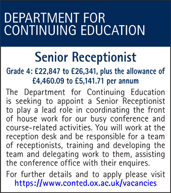 Department for Continuing Education seeks Senior Receptionist  