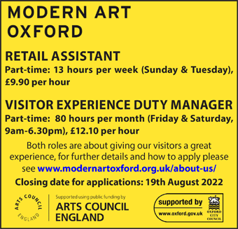 Modern Art Oxford seek Retail Assistant and Duty Manager