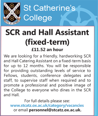St Catherineâ€™s College seek a SCR and Hall Assistant