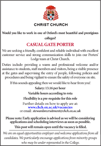 Christ Church, Oxford seek Casual Gate Porter