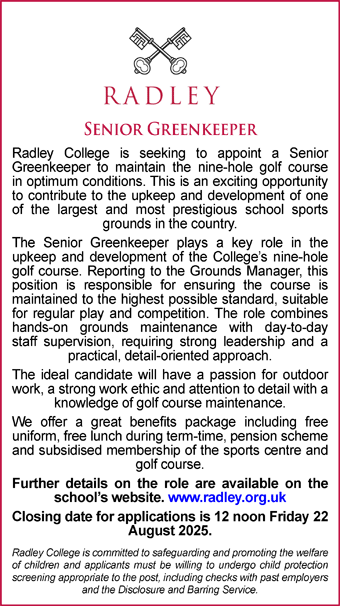 Radley College seeks Senior Greenkeeper 