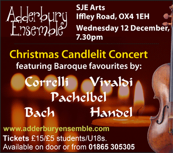 Adderbury Ensemble Candlelit Christmas Concert of Baroque Favourites, Wed 12th December, SJE Arts